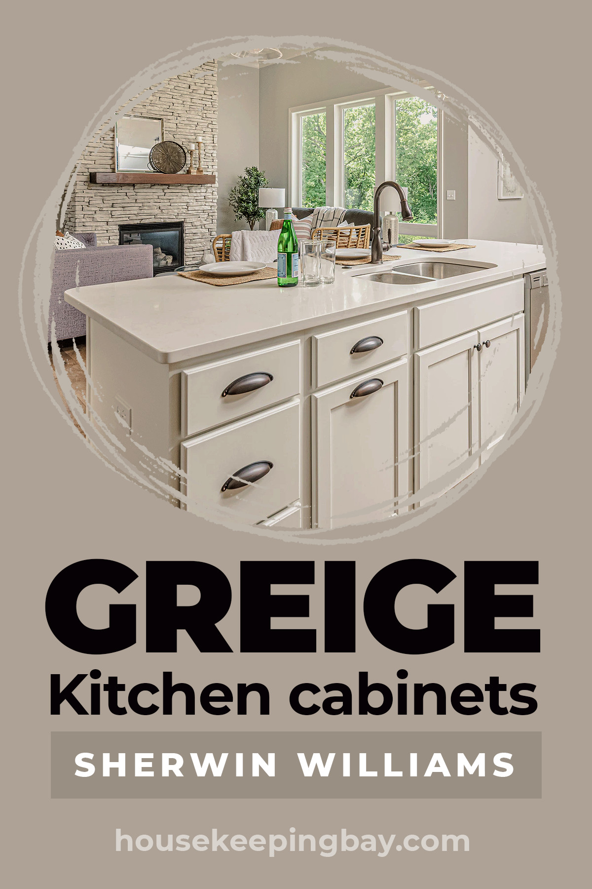 Greige kitchen cabinets – Sherwin Williams