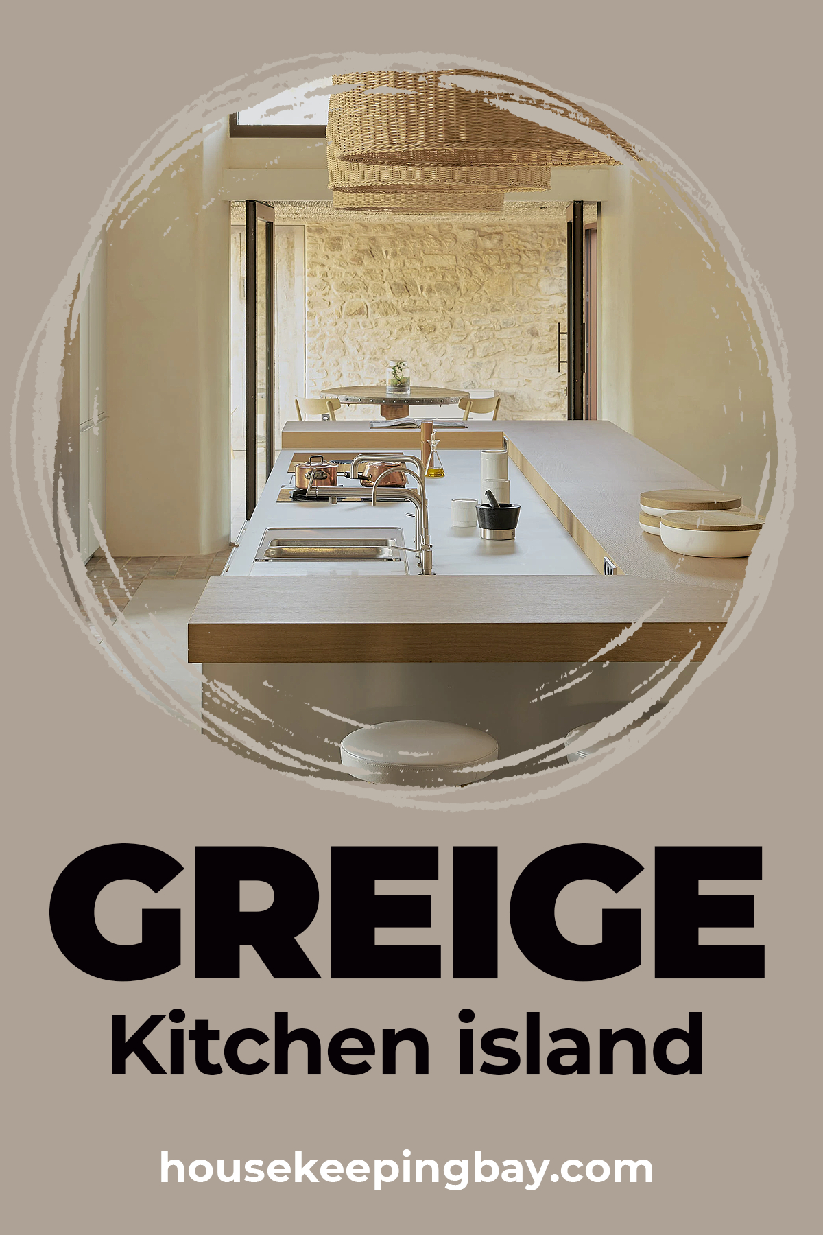 Greige kitchen island