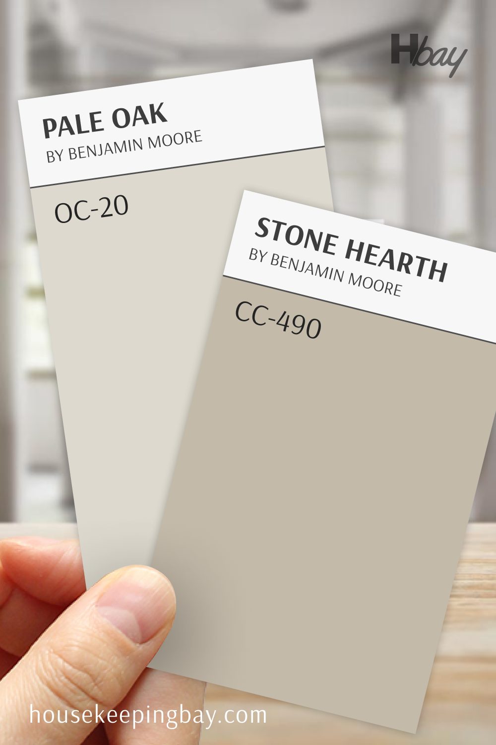 Stone Hearth OC-31 by Benjamin Moore vs Pale Oak OC-20