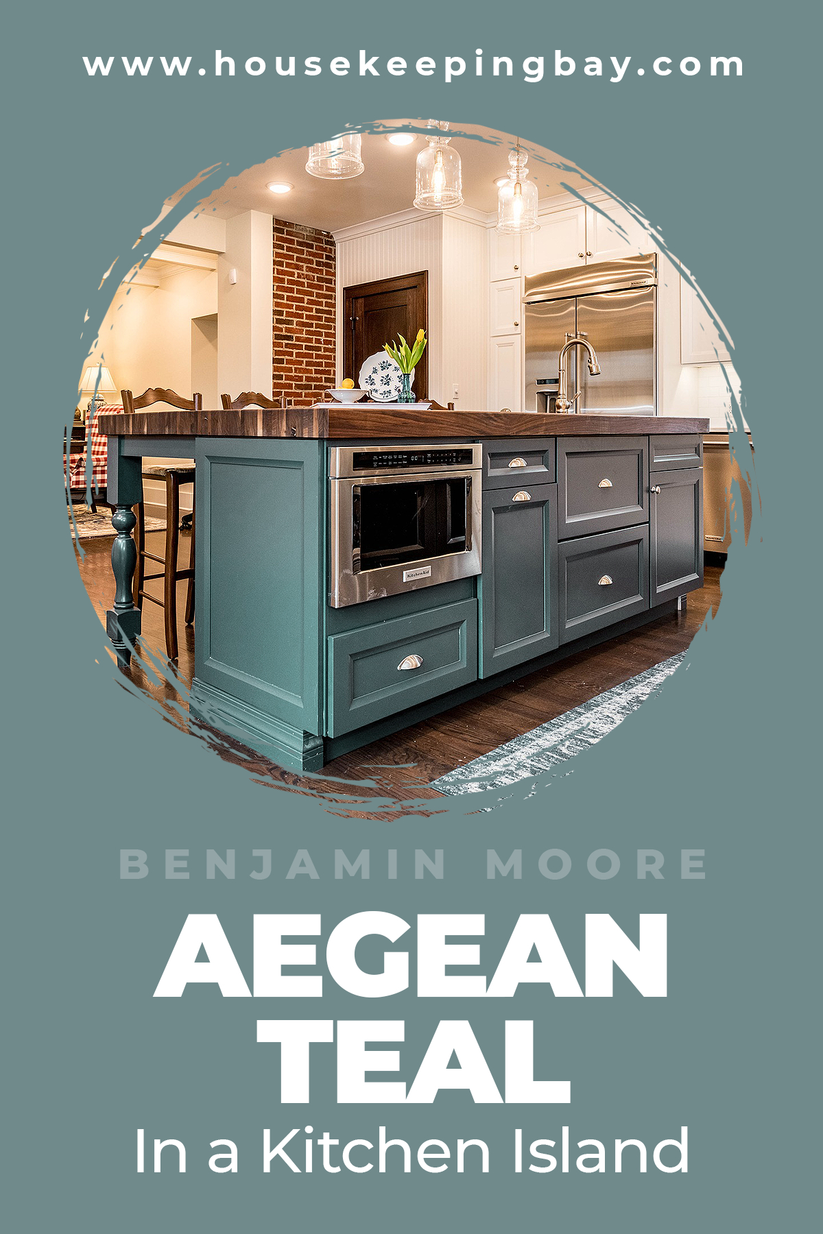 Aegean Teal By Benjamin Moore In a Kitchen Island