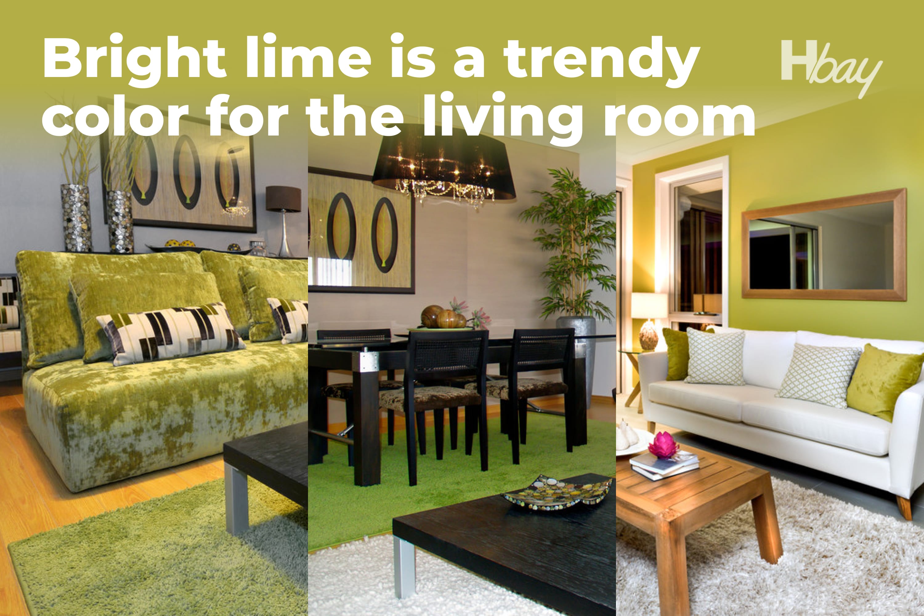 Bright lime is a trendy color for the living room