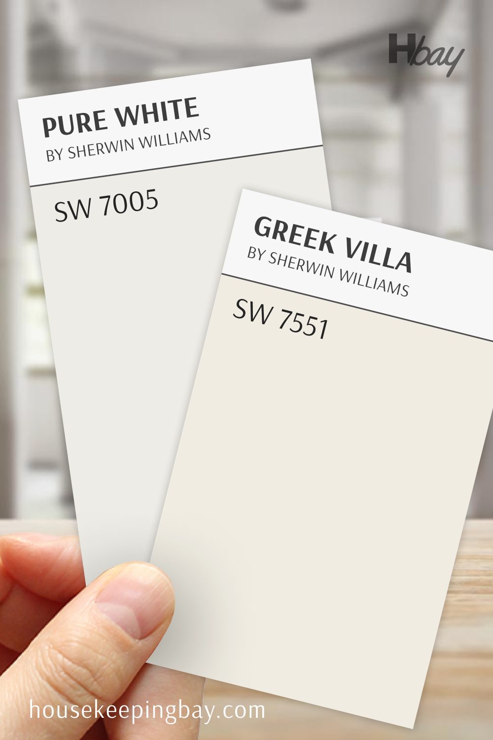 Greek Villa SW 7551 vs Pure White SW 7005 by Sherwin Williams