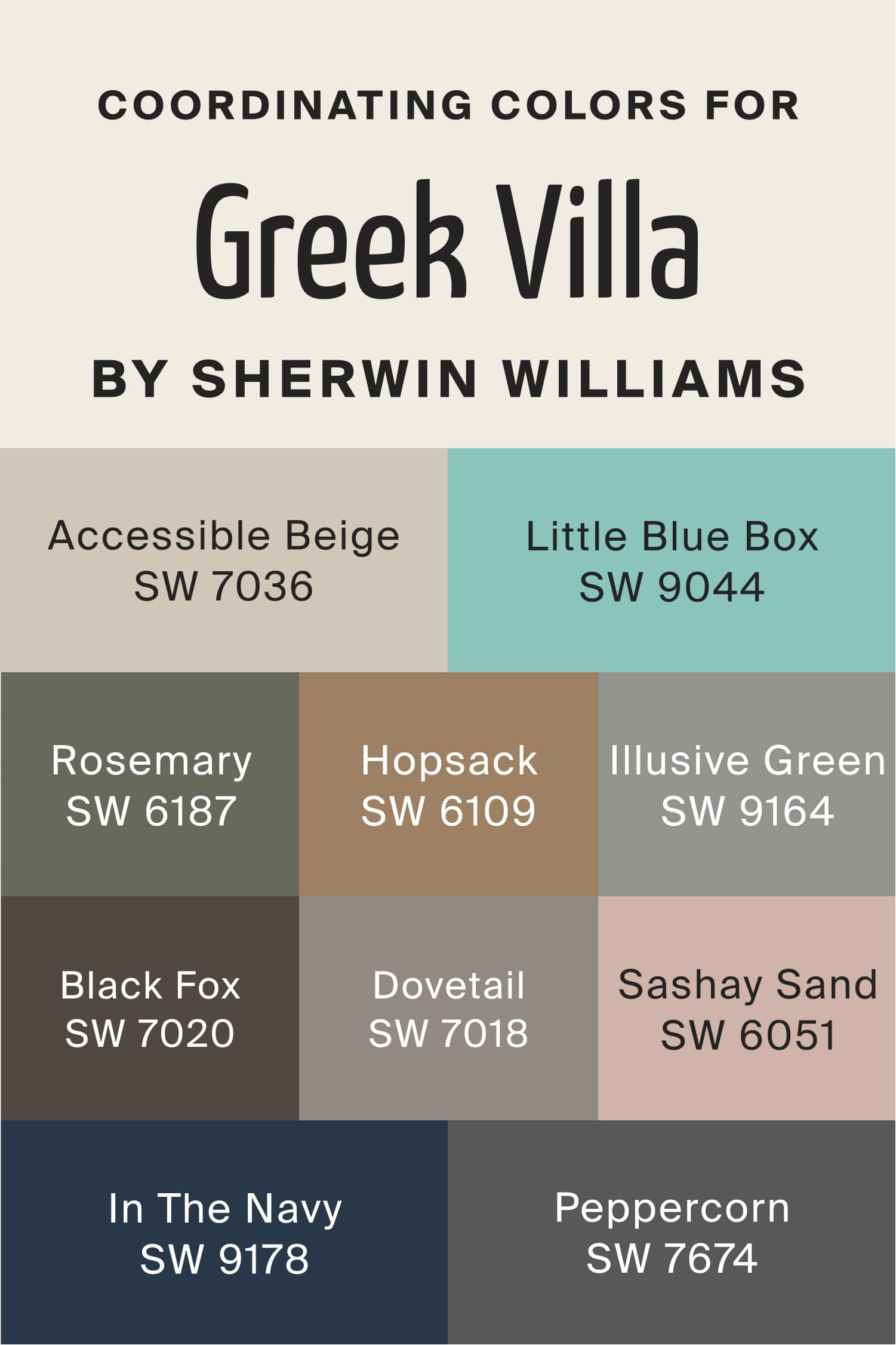 Coordinating Colors for Greek Villа by Sherwin Williams
