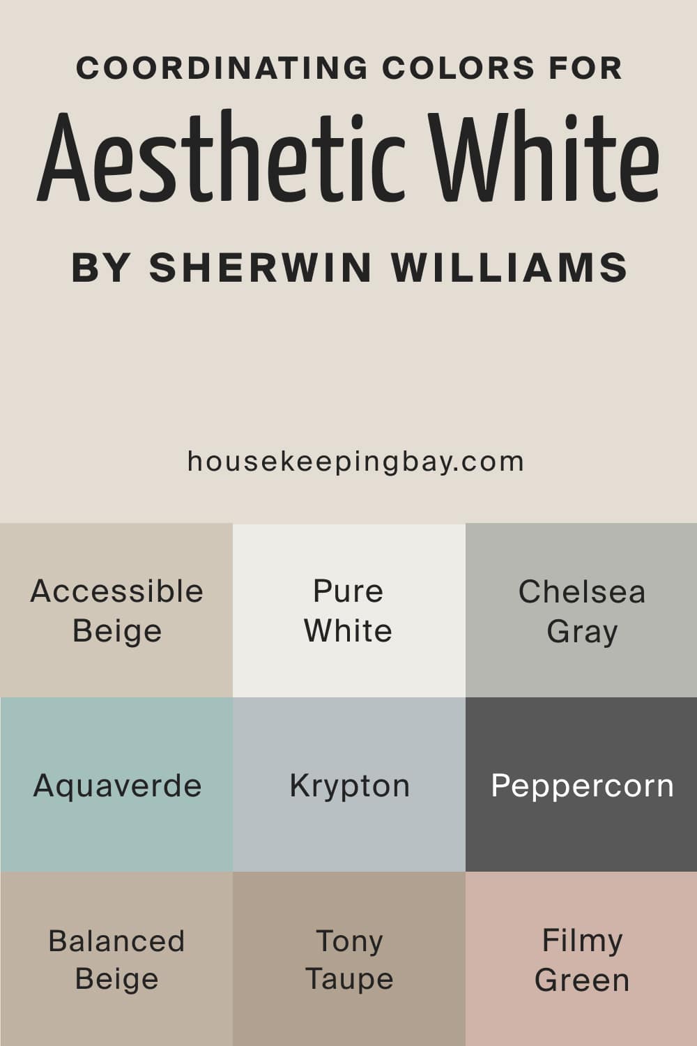 Coordinating Colors for Aesthetic White SW 7035 by Sherwin Williams