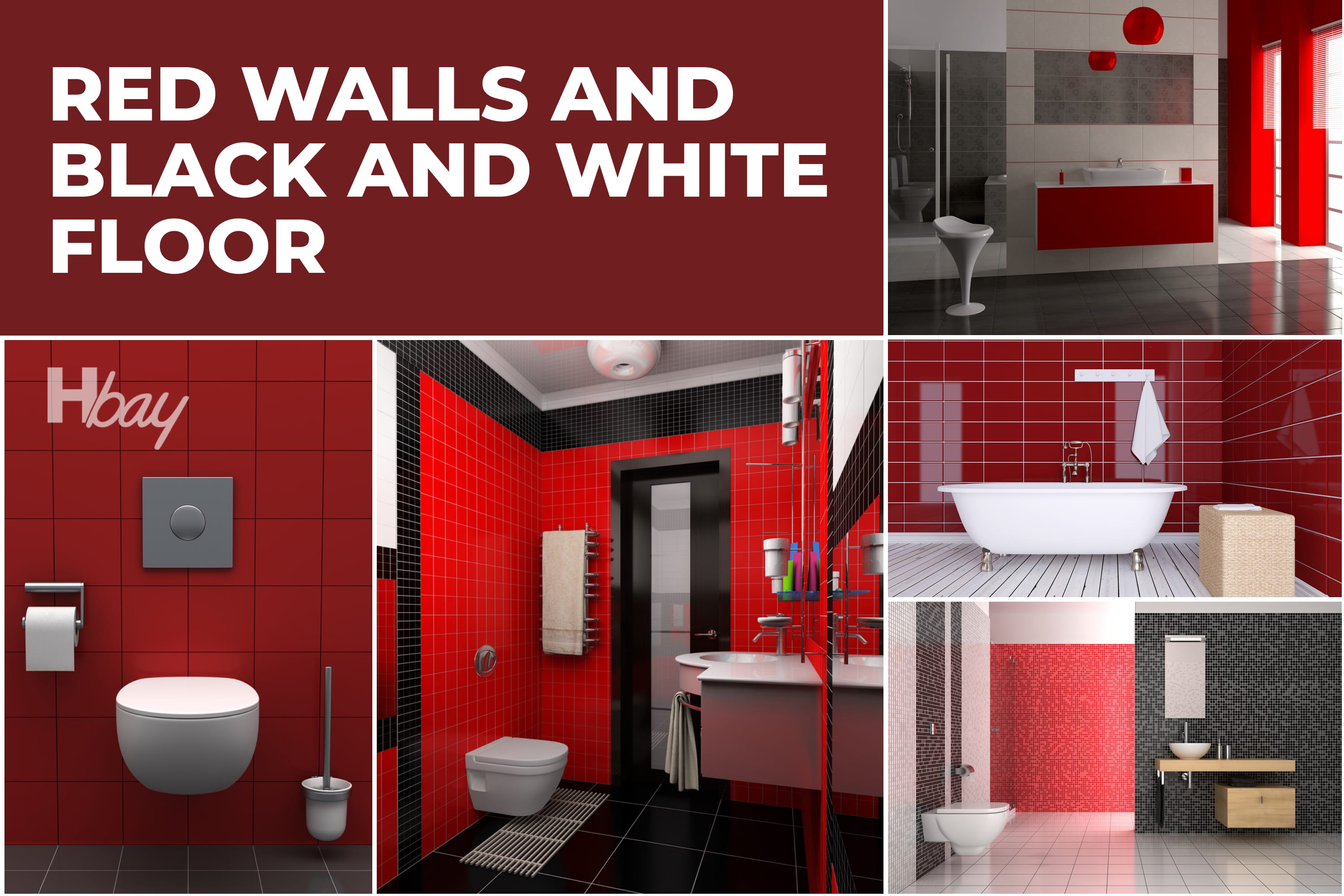Red walls and black and white floor