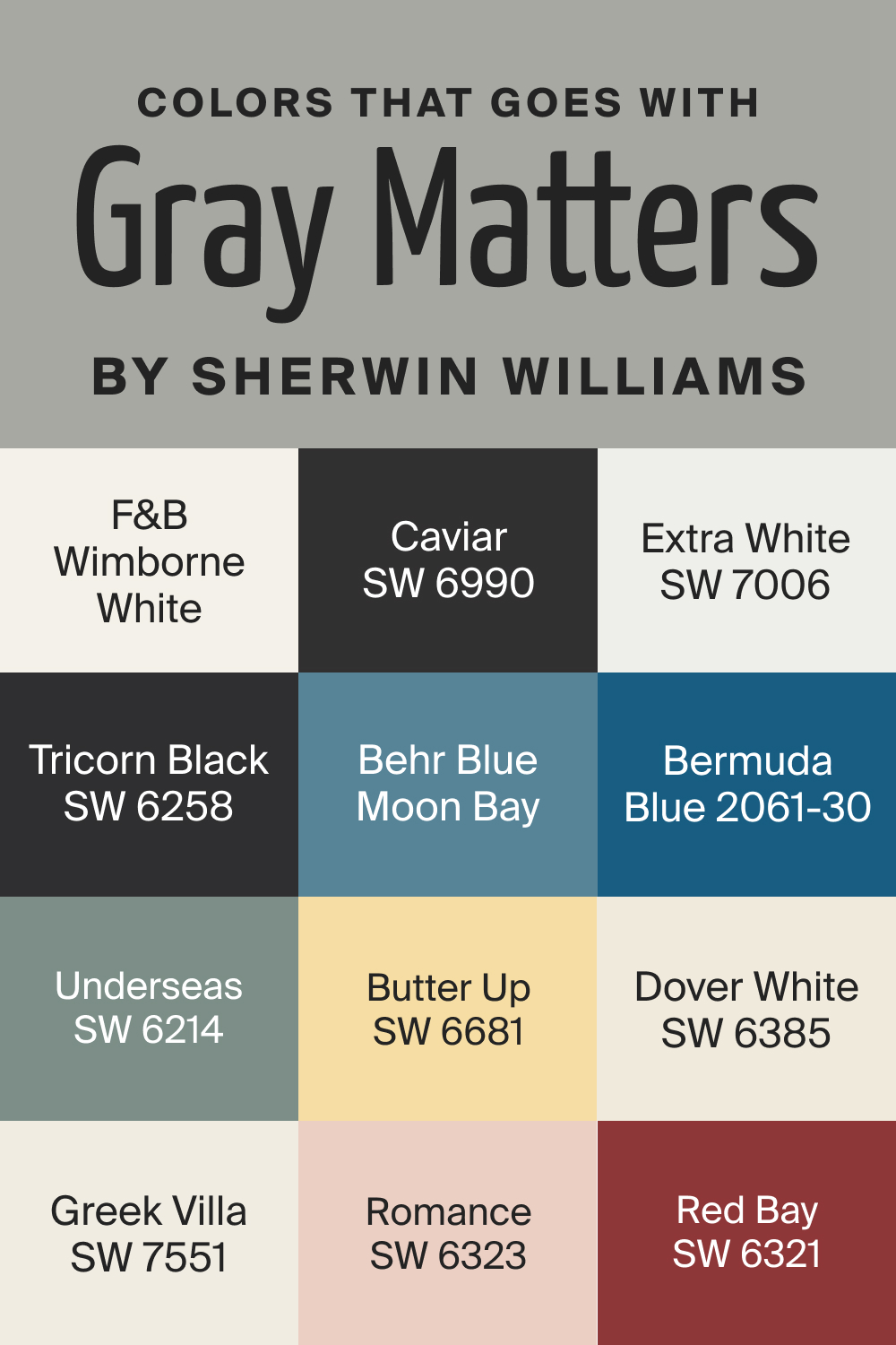Colors that goes with Gray Matters SW 7066 by Sherwin Williams