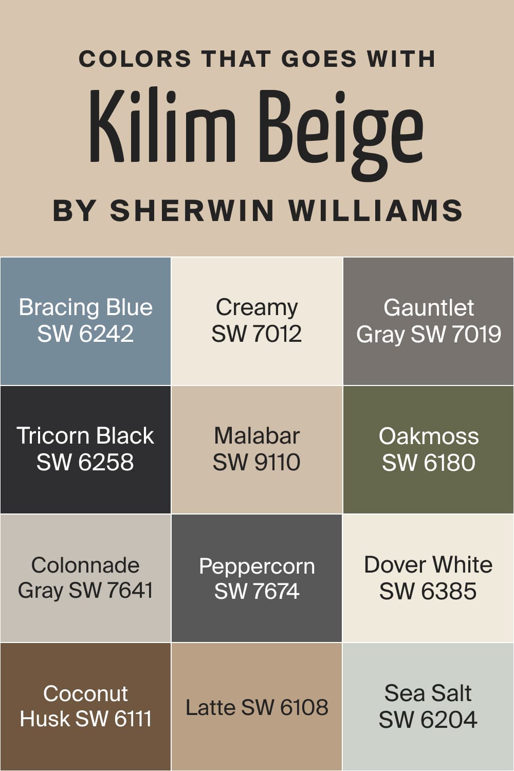 Colors that goes with Kilim Beige SW 6106 by Sherwin Williams
