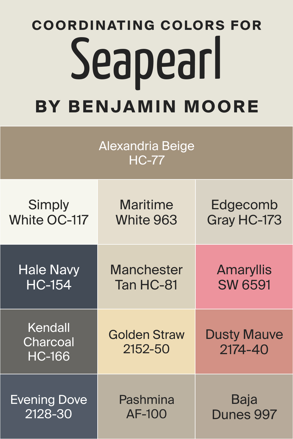 Coordinating Colors for Seapearl OC 19 by Benjamin Moore