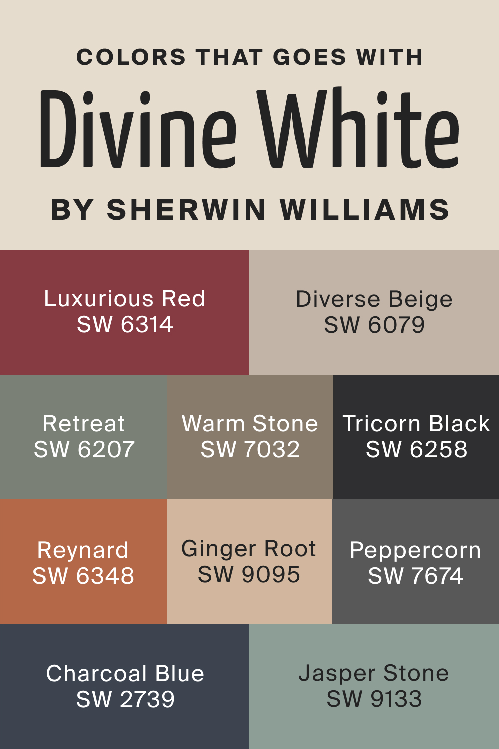 Colors that goes with SW Divine White by Sherwin Williams