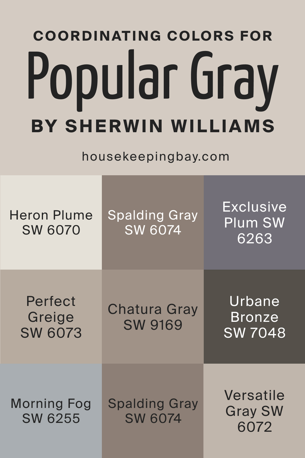 Coordinating Colors for Popular Gray SW by Sherwin Williams