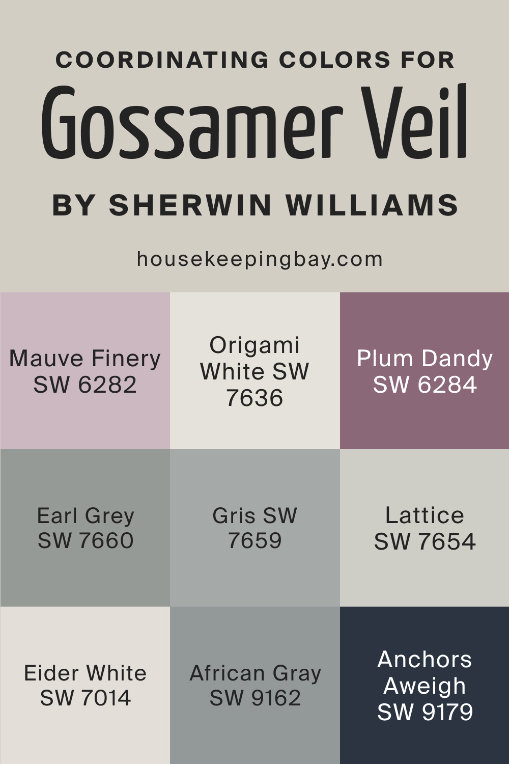 Coordinating Colors for SW Gossamer Veil by Sherwin Williams