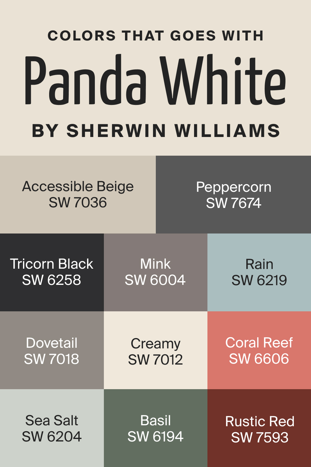 Colors that goes with SW Panda White by Sherwin Williams