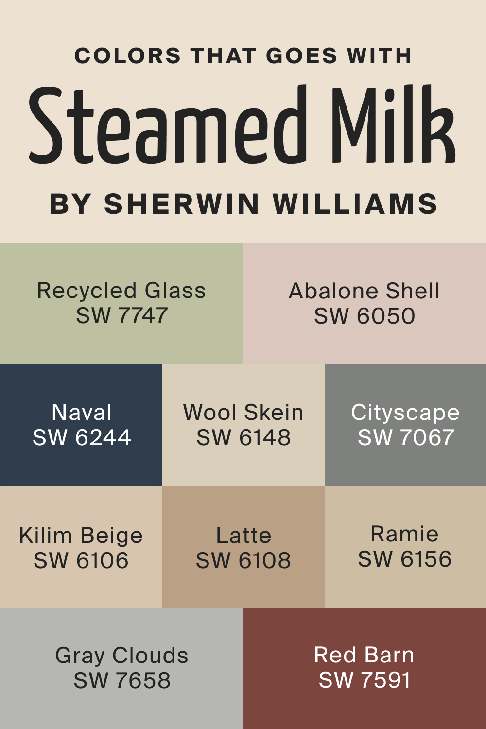 Colors that goes with SW Steamed Milk by Sherwin Williams