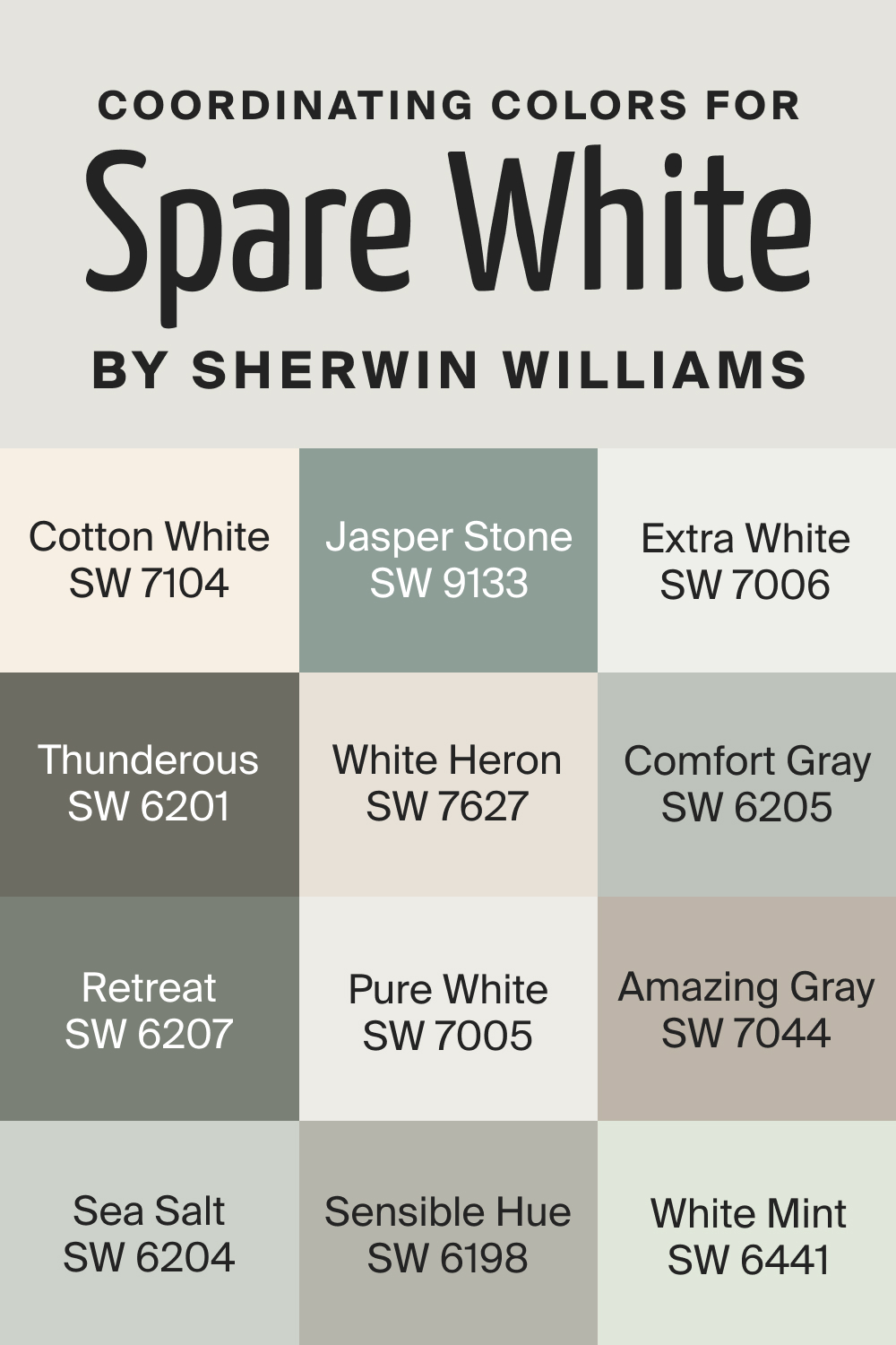 Coordinating Colors for SW Spare White by Sherwin Williams