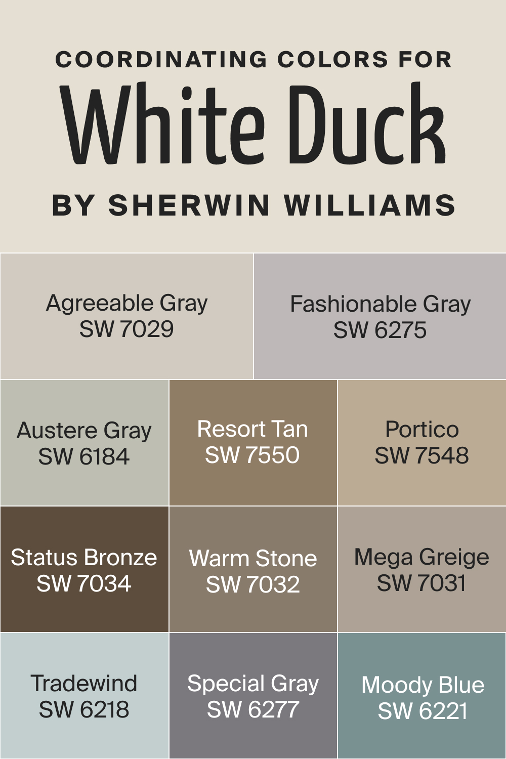 Coordinating Colors for SW White Duck by Sherwin Williams