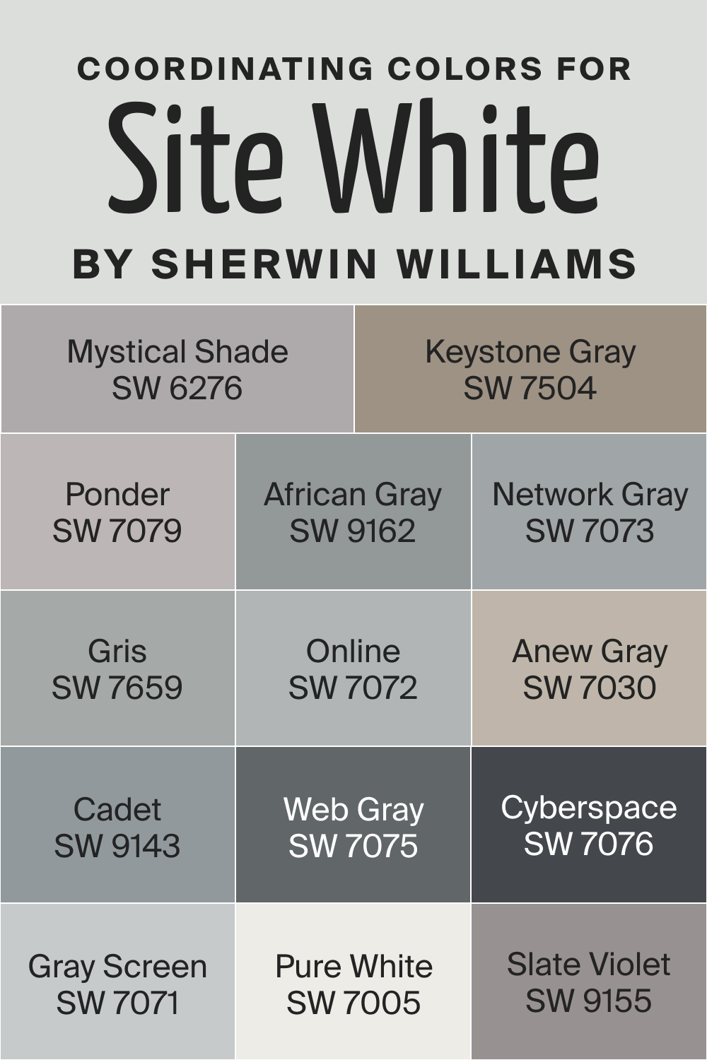 Coordinating Colors for SW Site White by Sherwin Williams