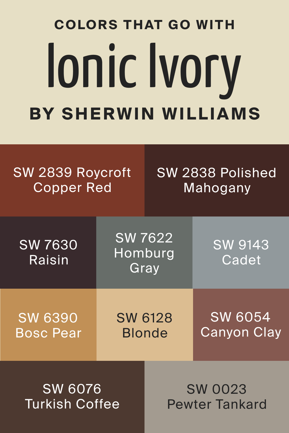 Colors that goes with SW 6406 Ionic Ivory by Sherwin Williams