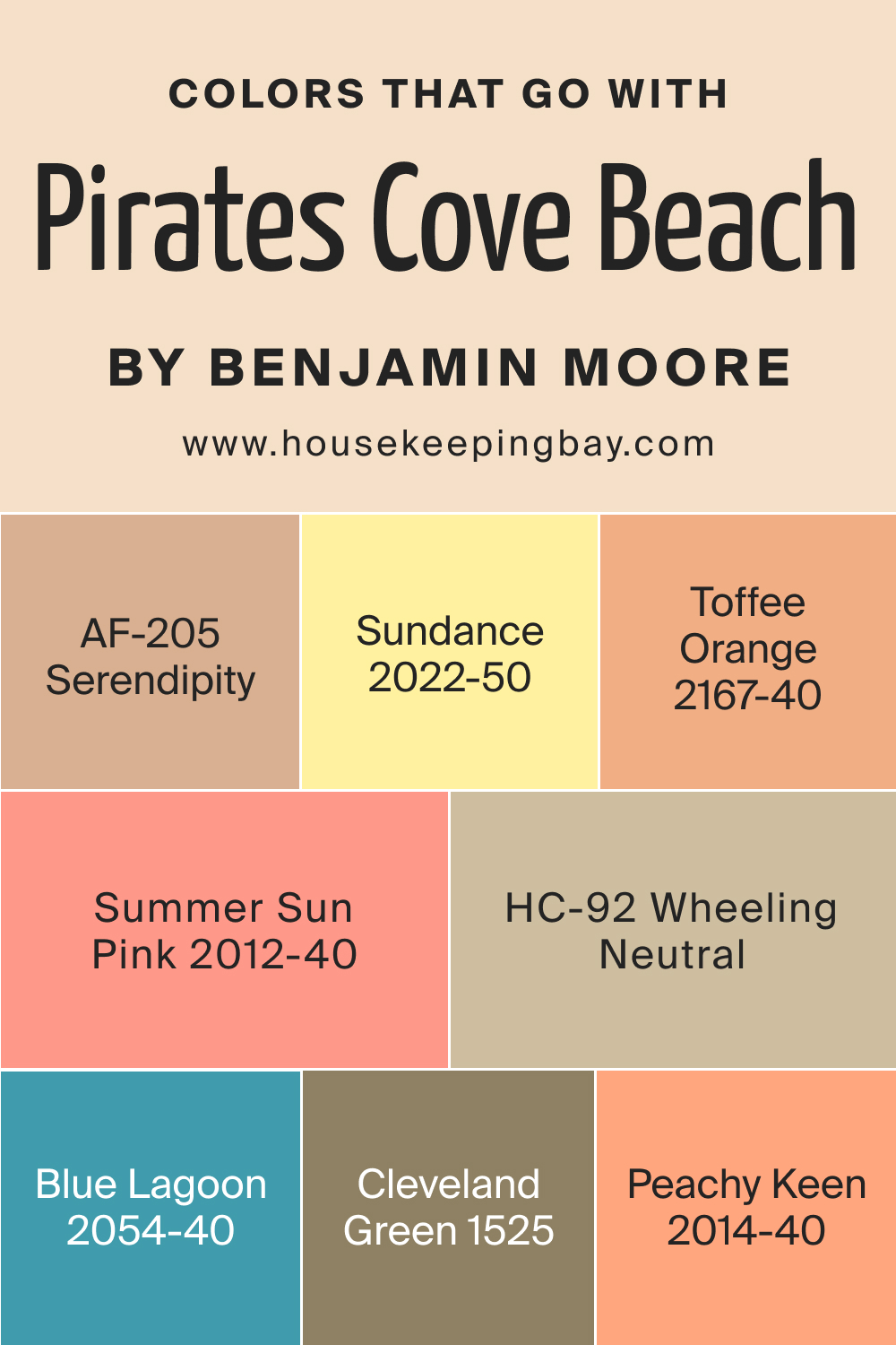 Colors that goes with Pirates Cove Beach OC 80 by Benjamin Moore