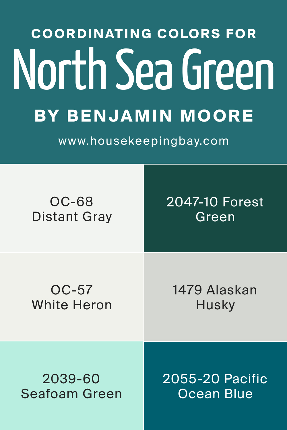 Coordinating Colors for North Sea Green 2053 30 by Benjamin Moore