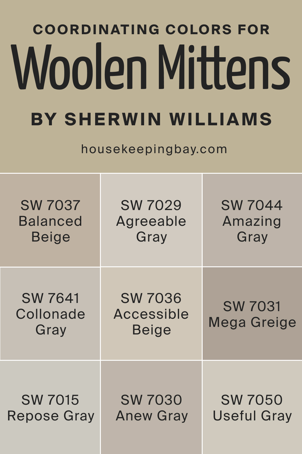 Coordinating Colors for SW 9526 Woolen Mittens by Sherwin Williams