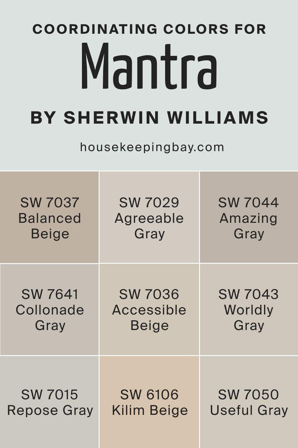Coordinating Colors for SW 9631 Mantra by Sherwin Williams