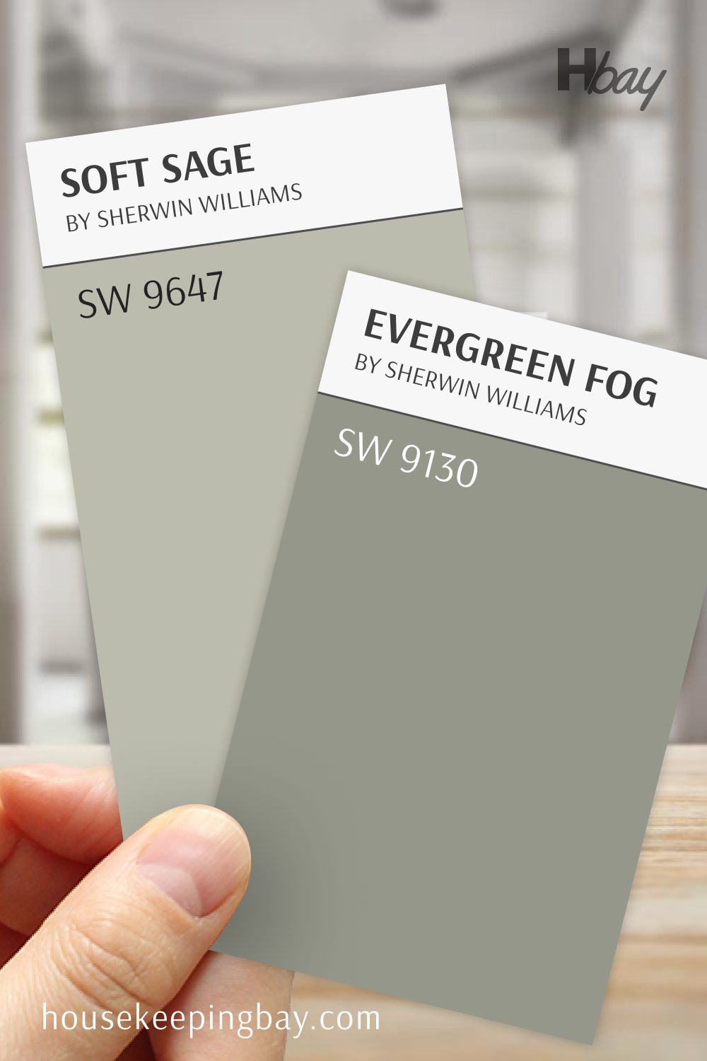 Soft Sage by Benjamin Moore vs Evergreen Fog SW 9130 by Sherwin Williams