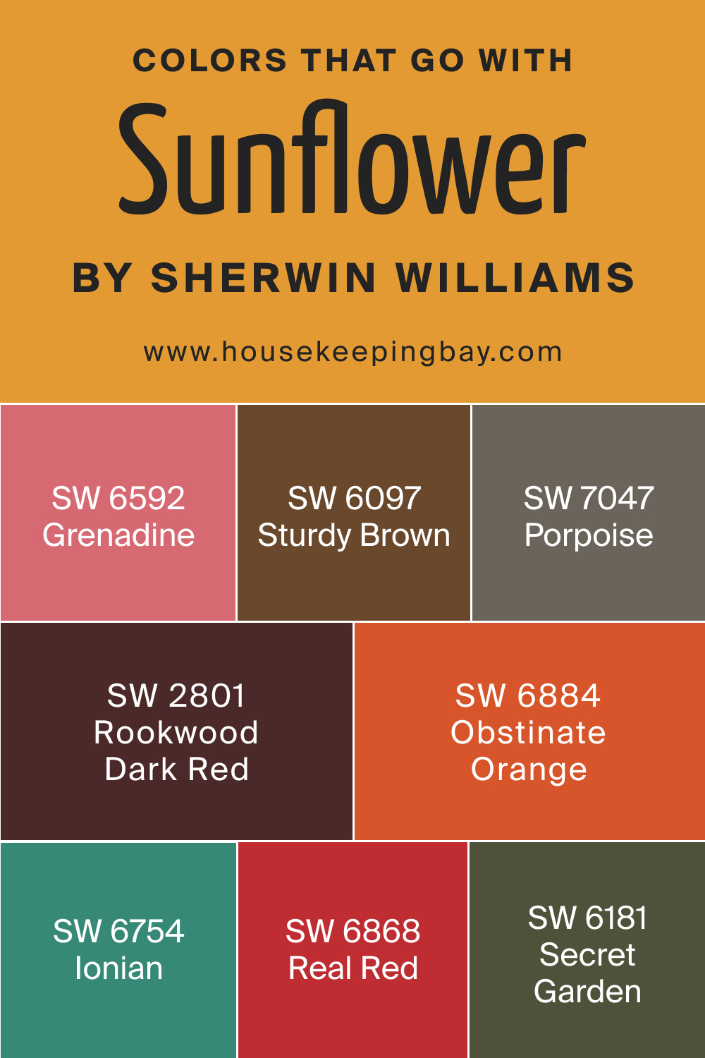 Colors that go with Sunflower SW 6678 by Sherwin Williams