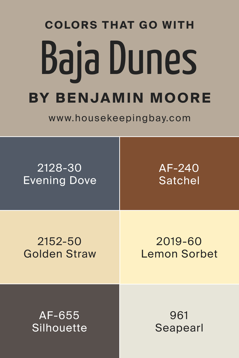 Colors that go with BM Baja Dunes 997 by Benjamin Moore