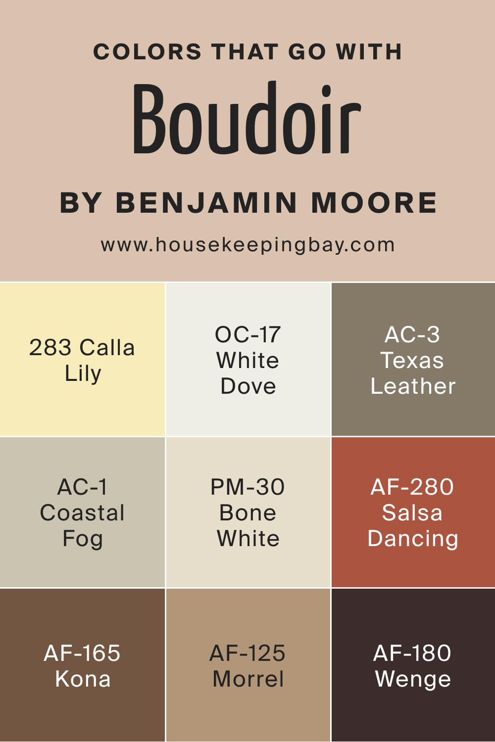 Colors that go with Boudoir AF 190 by Benjamin Moore