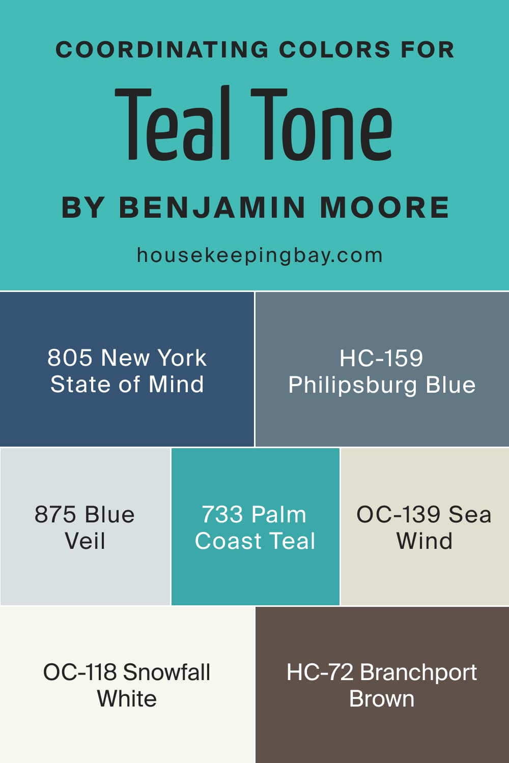 Coordinating Colors for BM Teal Tone 663 by Benjamin Moore