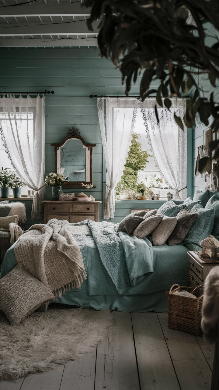 bedroom farmhouse greenery