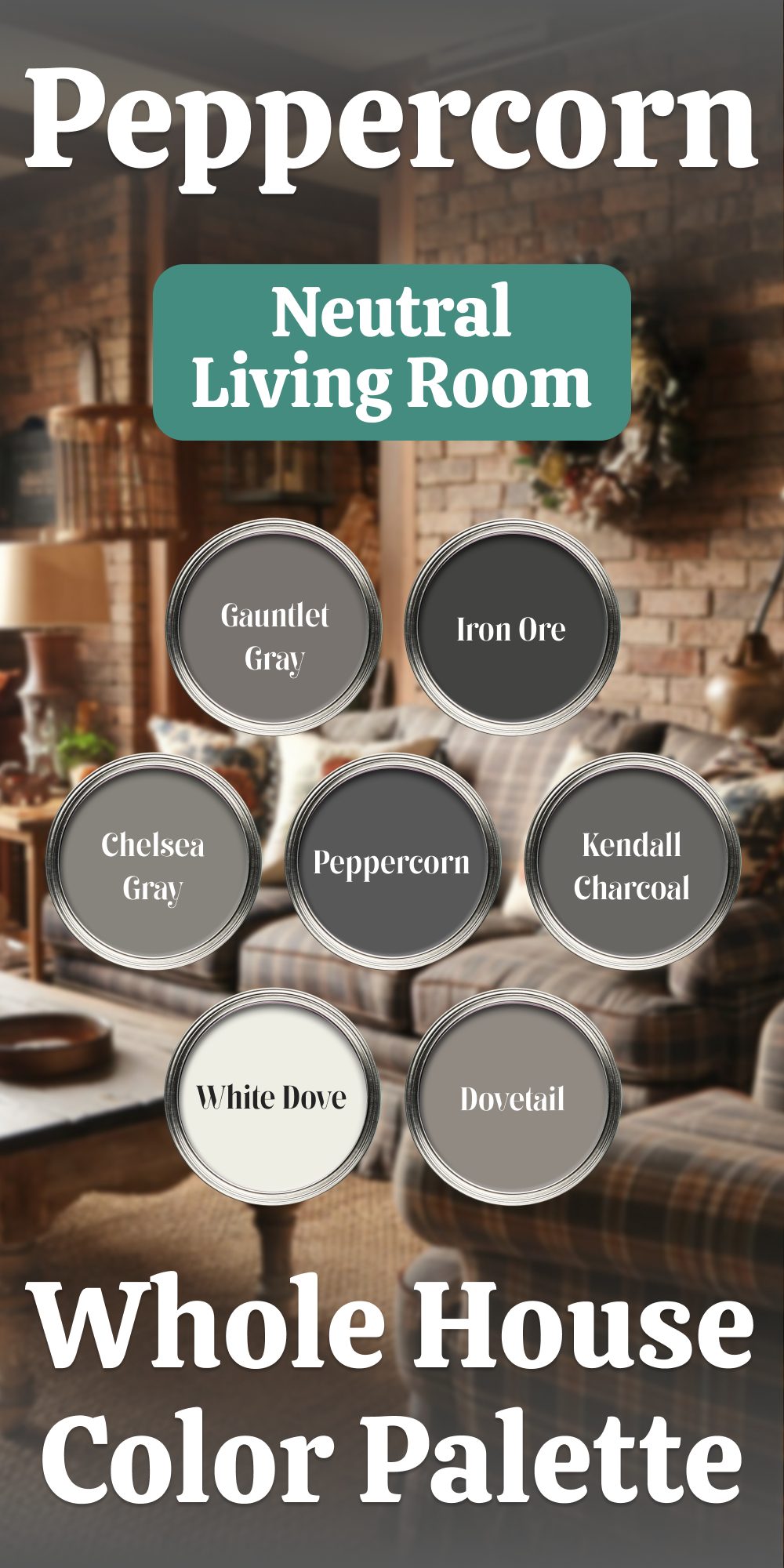 peppercorn neutral living room whole house color palette