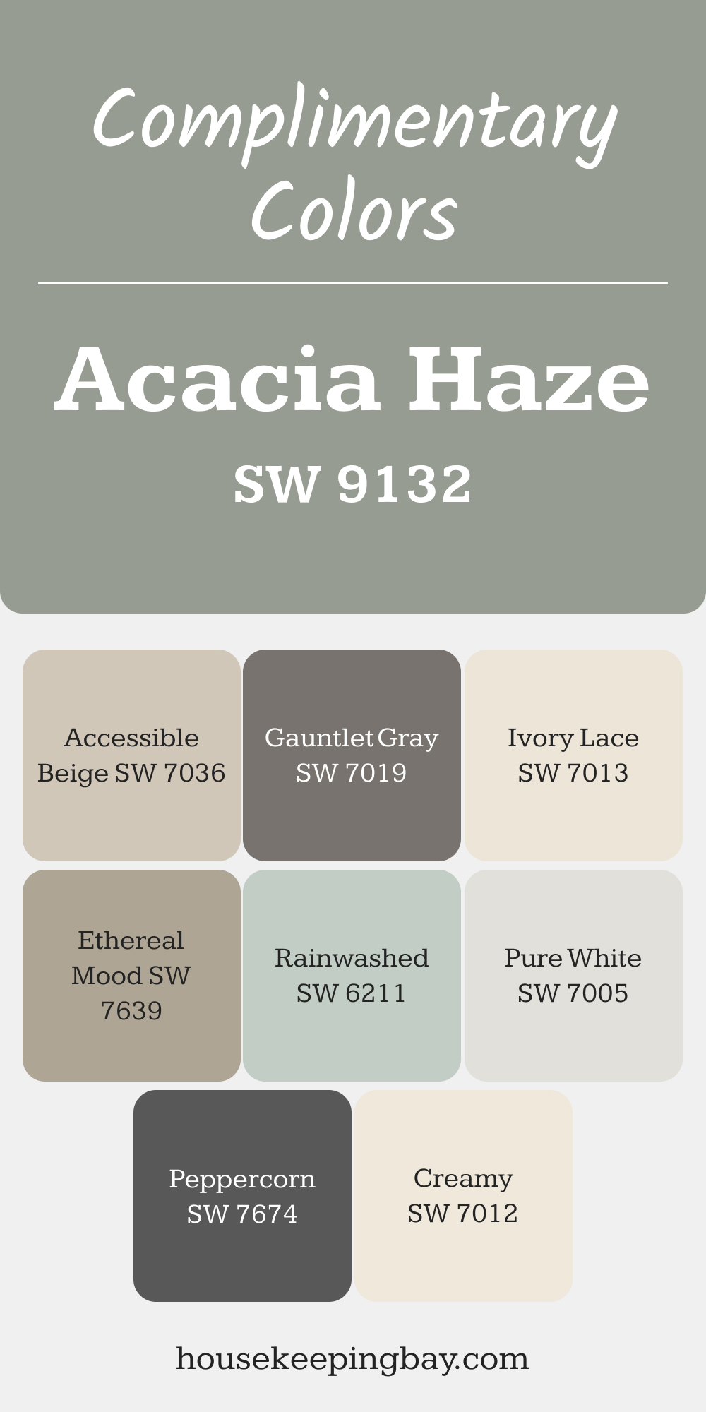 Acacia Haze (SW 9132). Best Complementary Paint Color Collection for Greens by Sherwin-Williams