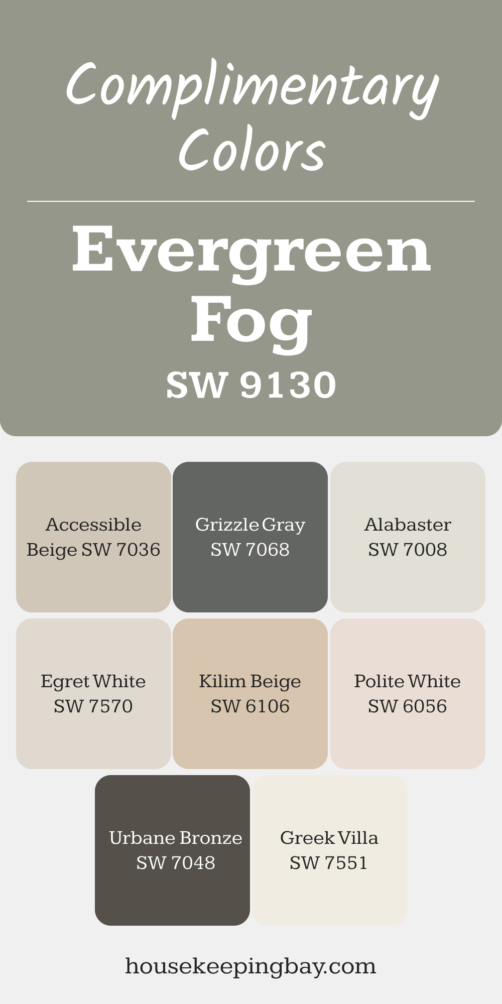 Evergreen Fog (SW 9130). Best Complementary Paint Color Collection for Greens by Sherwin-Williams