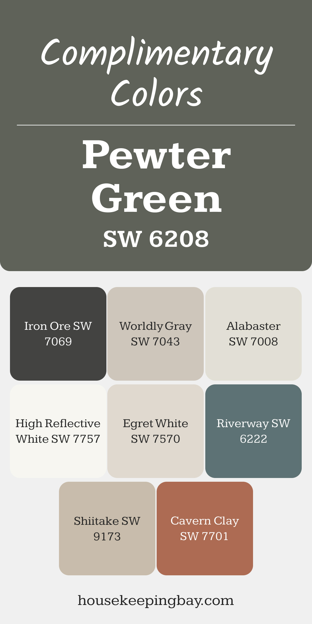 Pewter Green (SW 6208). Best Complementary Paint Color Collection for Greens by Sherwin-Williams