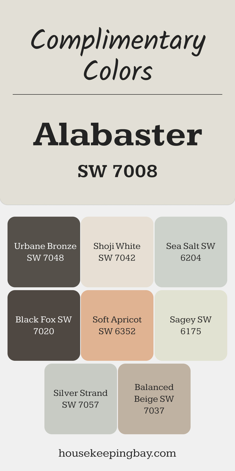 SW 7008 – Alabaster. Best Complimentary Color Collection for Whites by Sherwin-Williams