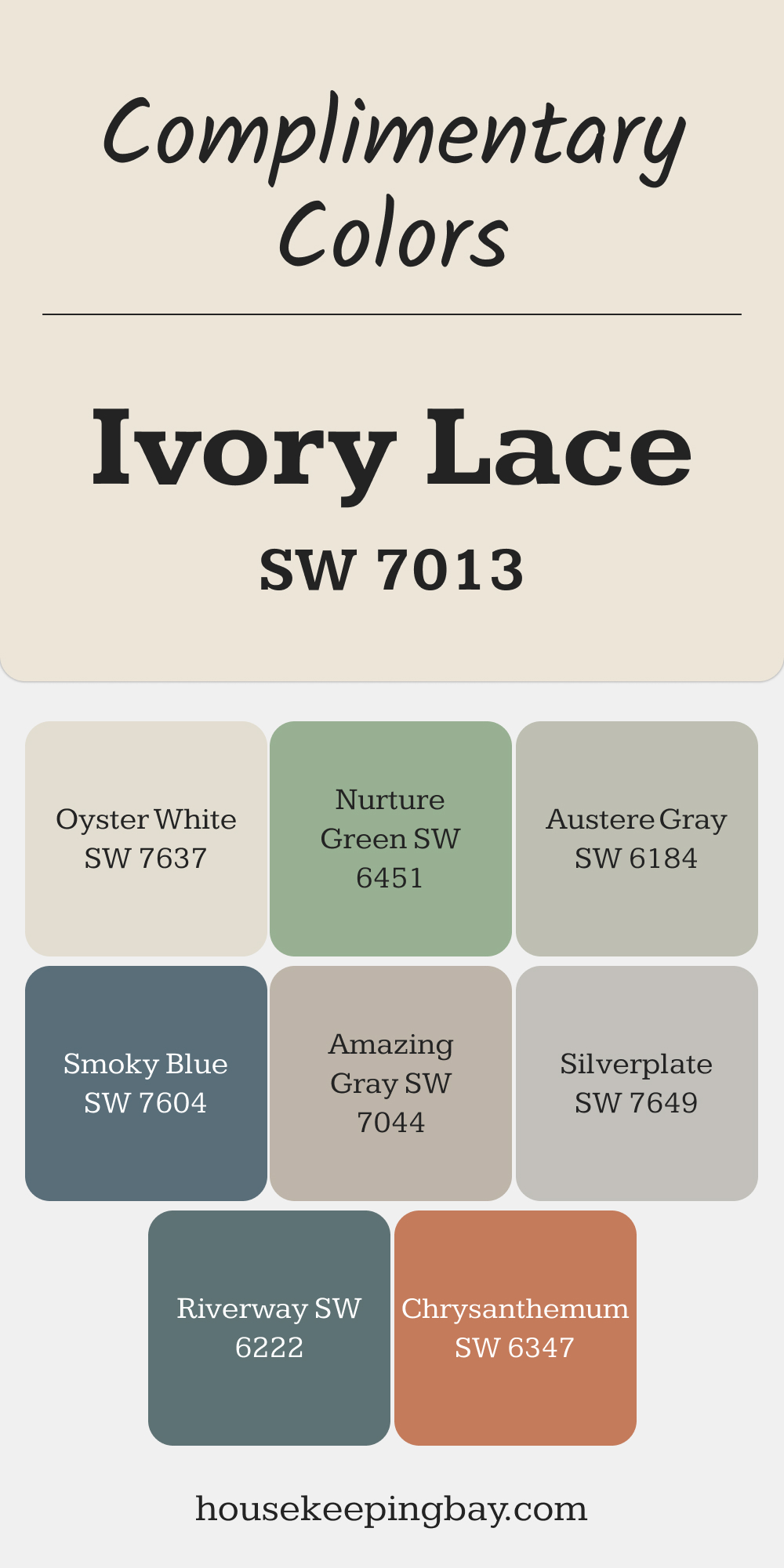 SW 7013 – Ivory Lace. Best Complimentary Color Collection for Whites by Sherwin-Williams