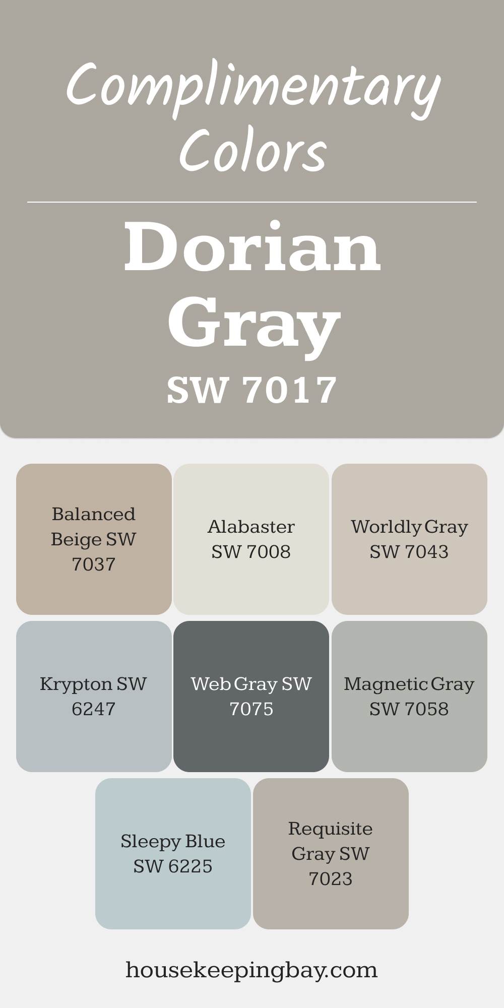 SW 7017 Dorian Gray. Best Complimentary Color Collection for Neutrals by Sherwin-Williams