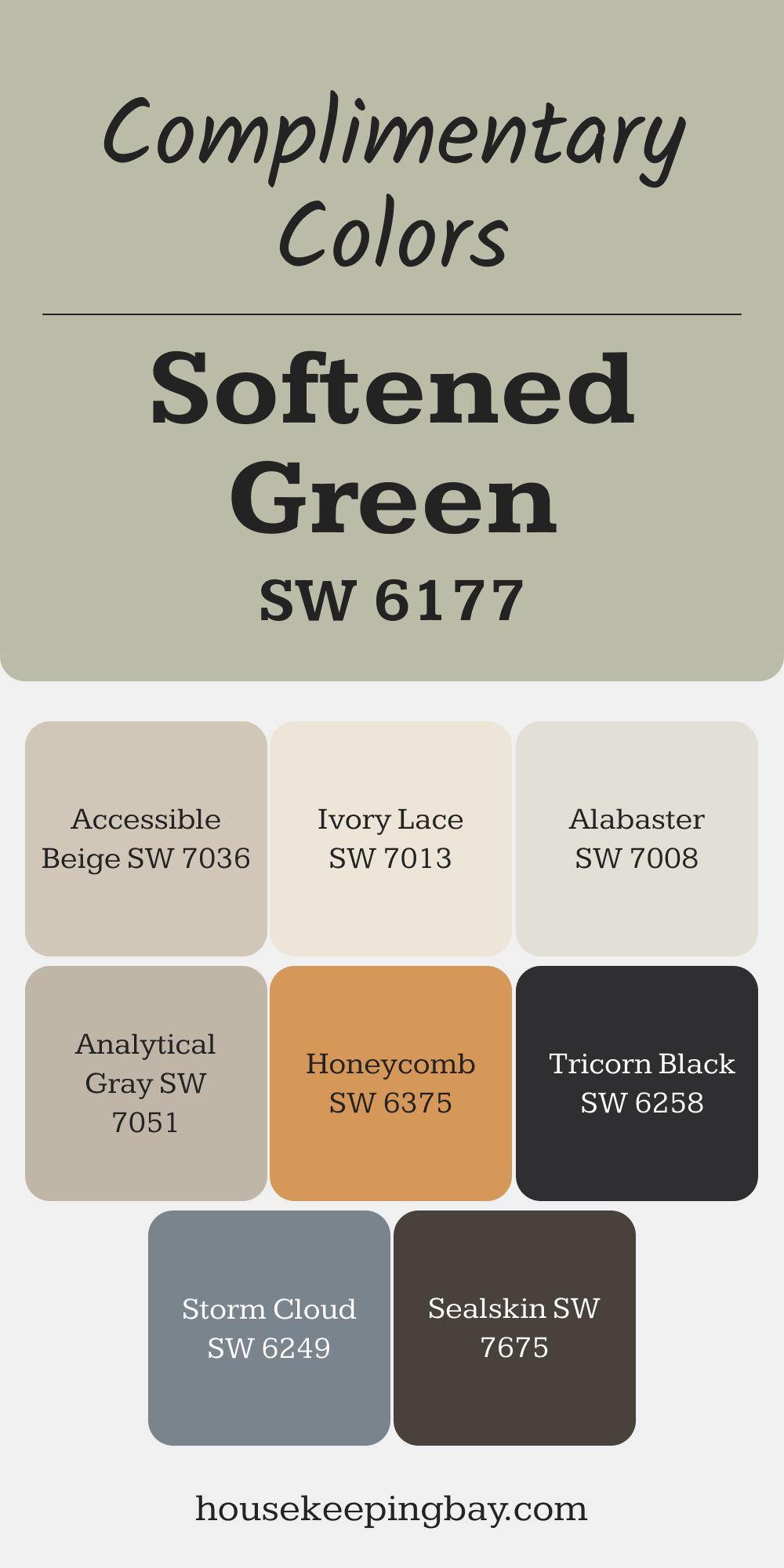 Softened Green (SW 6177). Best Complementary Paint Color Collection for Greens by Sherwin-Williams