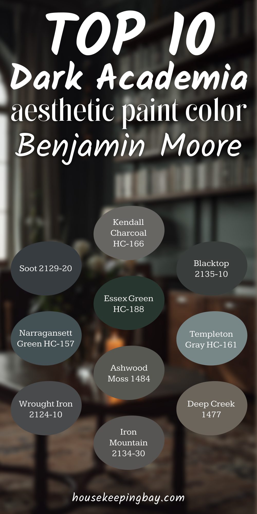 Top 10 dark academia aesthetic paint color from Benjamin Moore