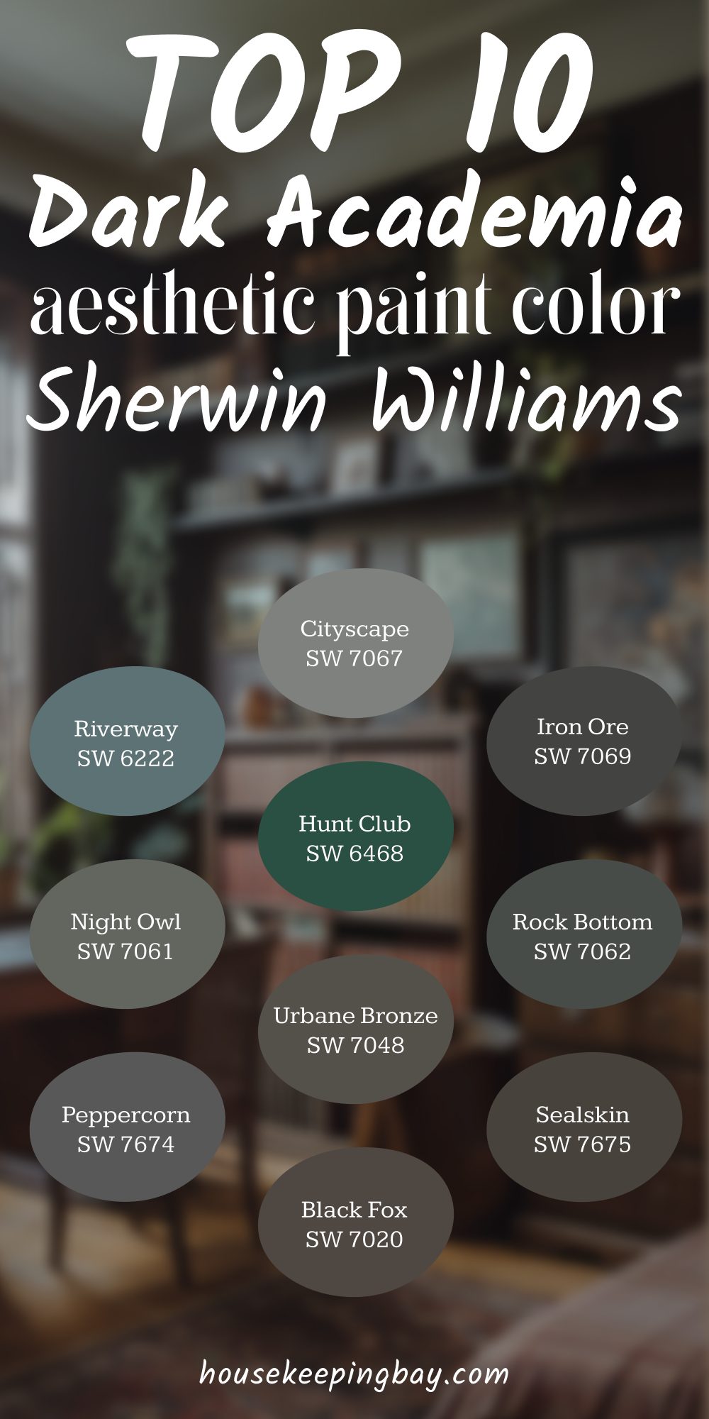 Top 10 dark academia aesthetic paint color from Sherwin Williams