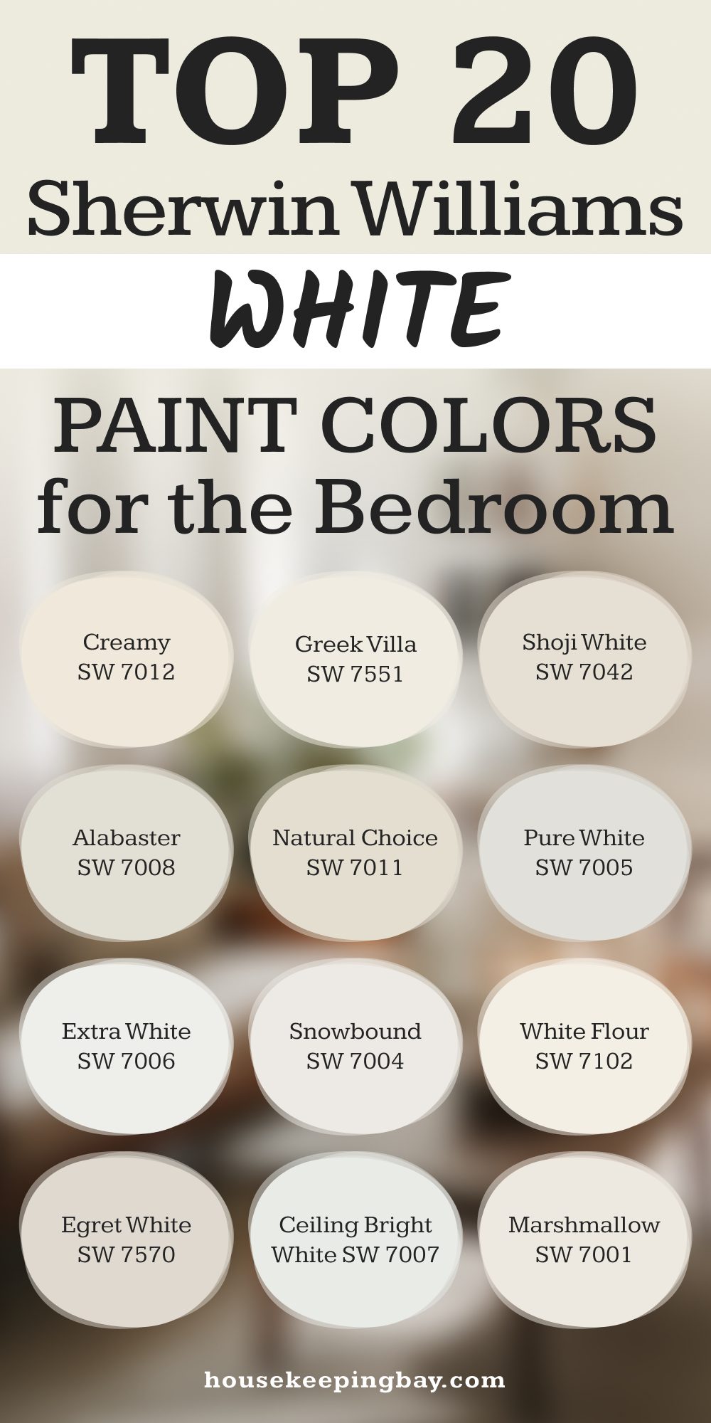 Top 20 Sherwin-Williams White Color Palette for the Bedroom