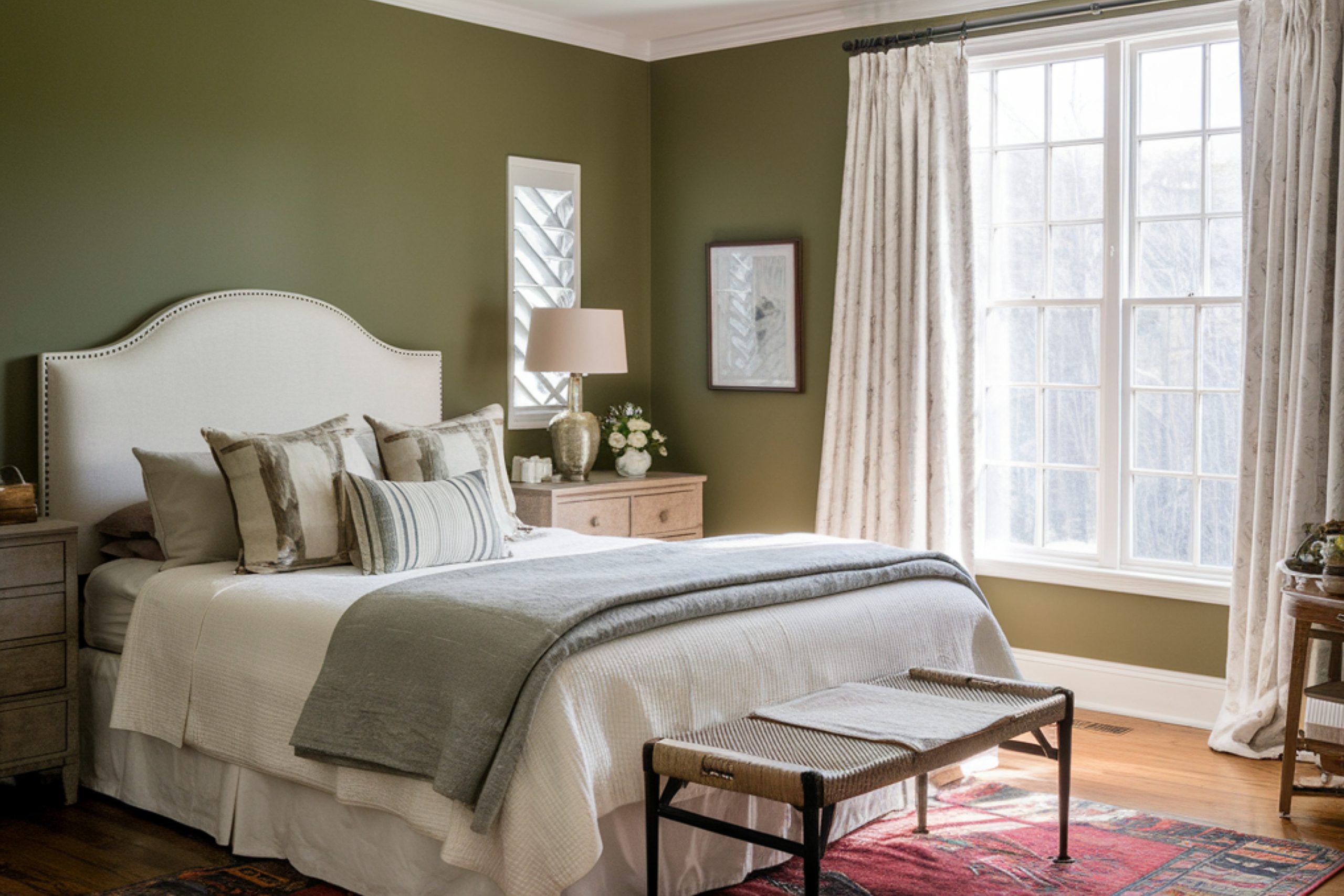 Warm Greens Make a Bedroom Feel Cozy