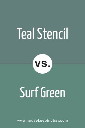 Surf Green SW 6473 brings freshness with its bright turquoise undertone, ideal for lively spaces. Rookwood Blue Green SW 2811 is classic, lending an elegant, historical vibe.