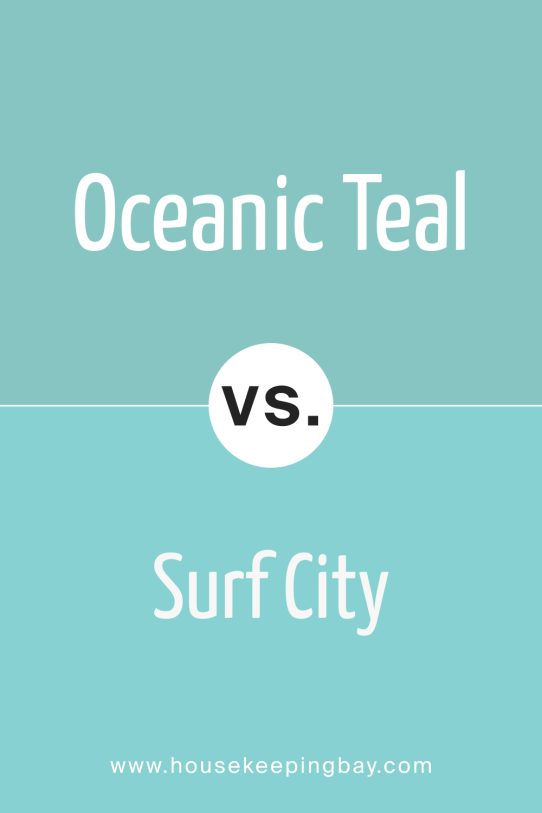 Oceanic Teal 669 by Benjamin Moore vs Surf City 731 by Benjamin Moore 